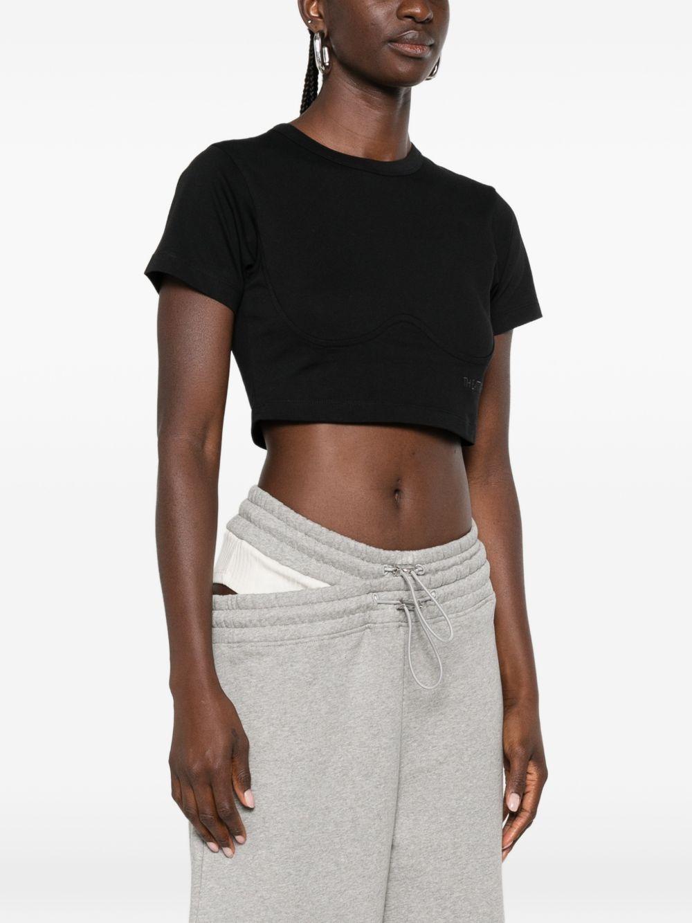 THE ATTICO T-shirt crop con logo ricamato in cotone nero 
