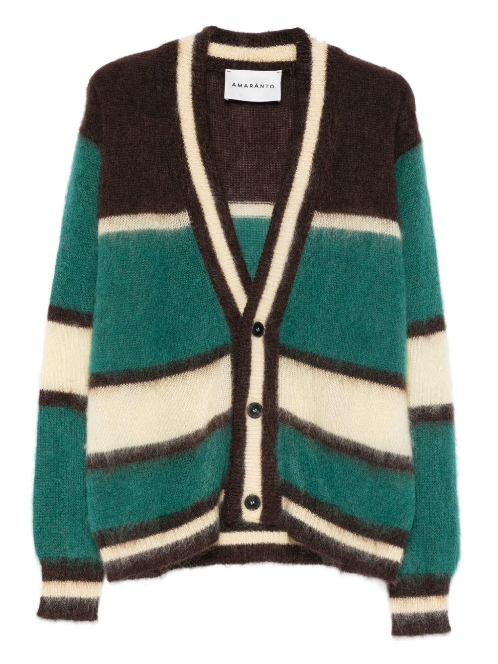 AMARANTO Cardigan in lana a righe verde e marrone 