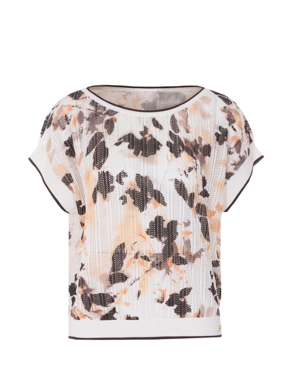 LIUJO T-shirt con scollo a barca multicolore marrone 