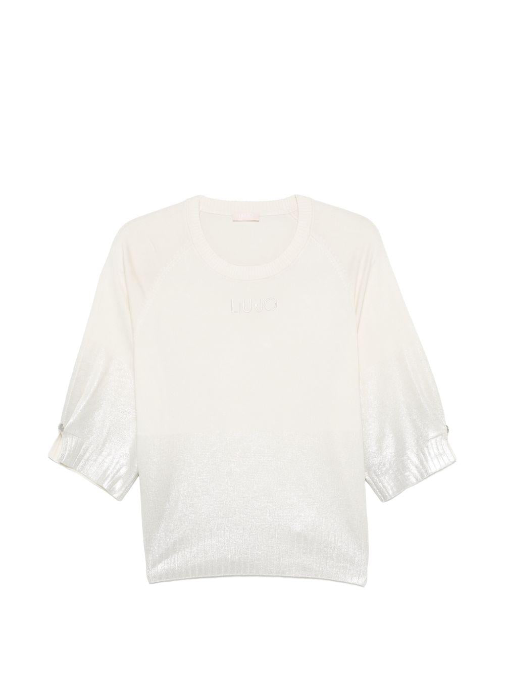 LIUJO Maglia girocollo bianca con rifiniture in argento 