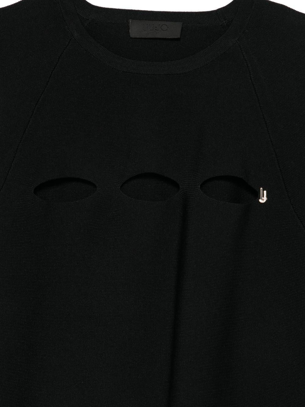 LIUJO T-shirt nera con maniche over a 3/4 