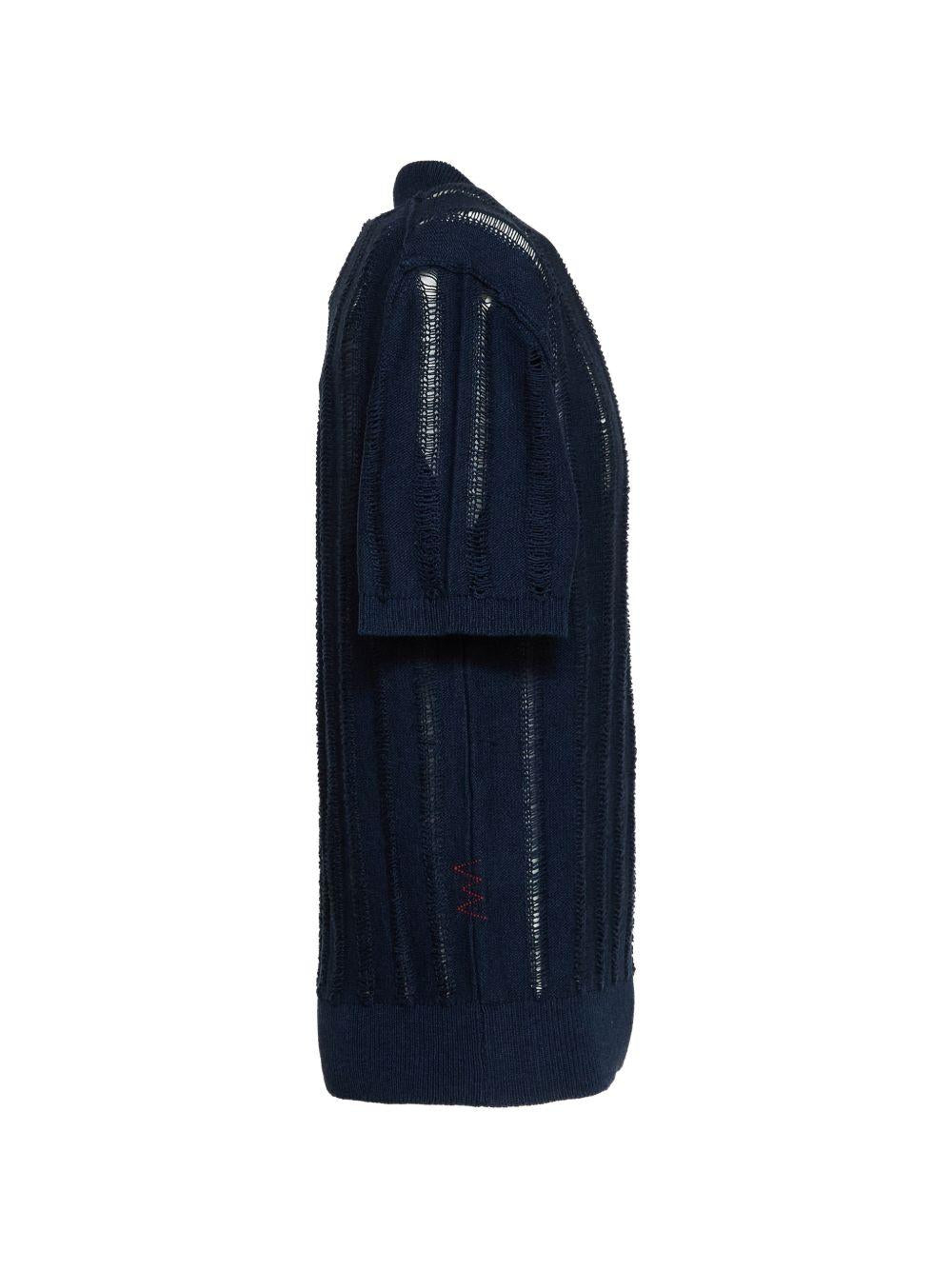 AMARANTO Polo blu navy in maglia con dettagli semitrasparenti 