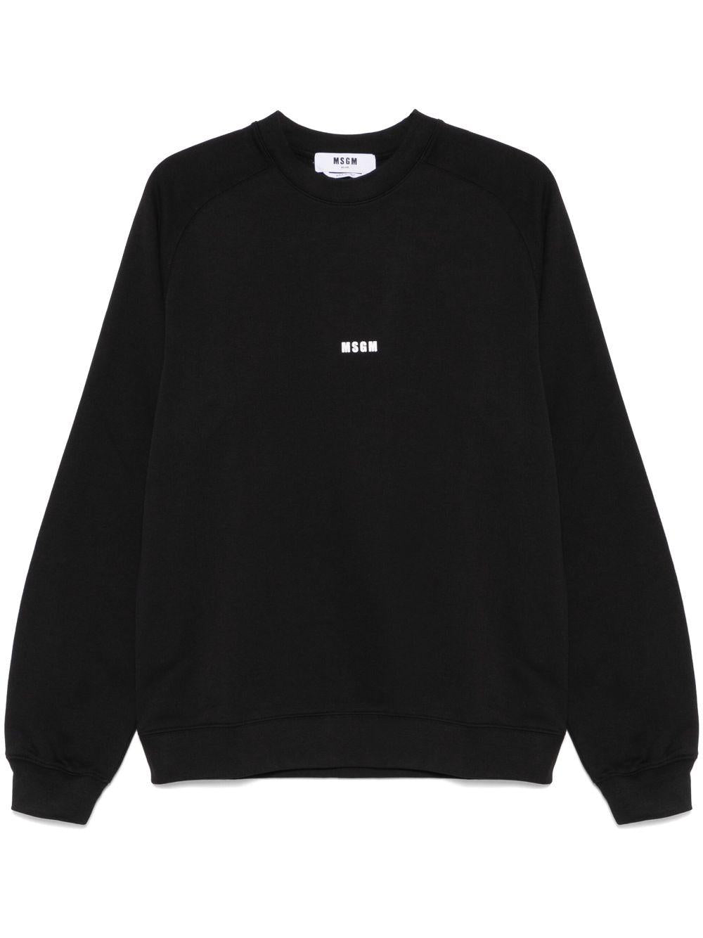 MSGM Felpa girocollo in cotone nero con logo<BR/> 