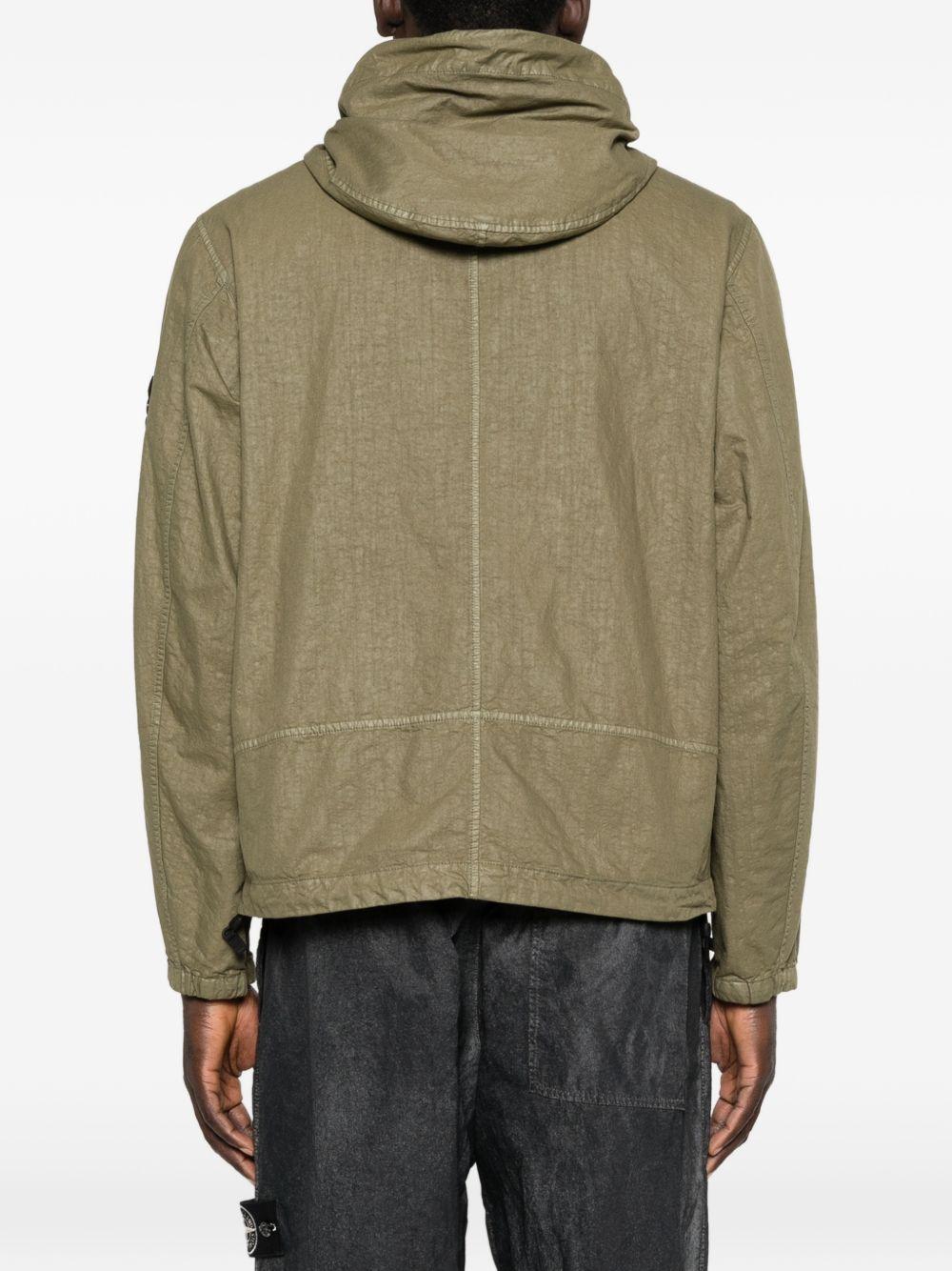 STONE ISLAND Giacca con cappuccio verde militare con zip 