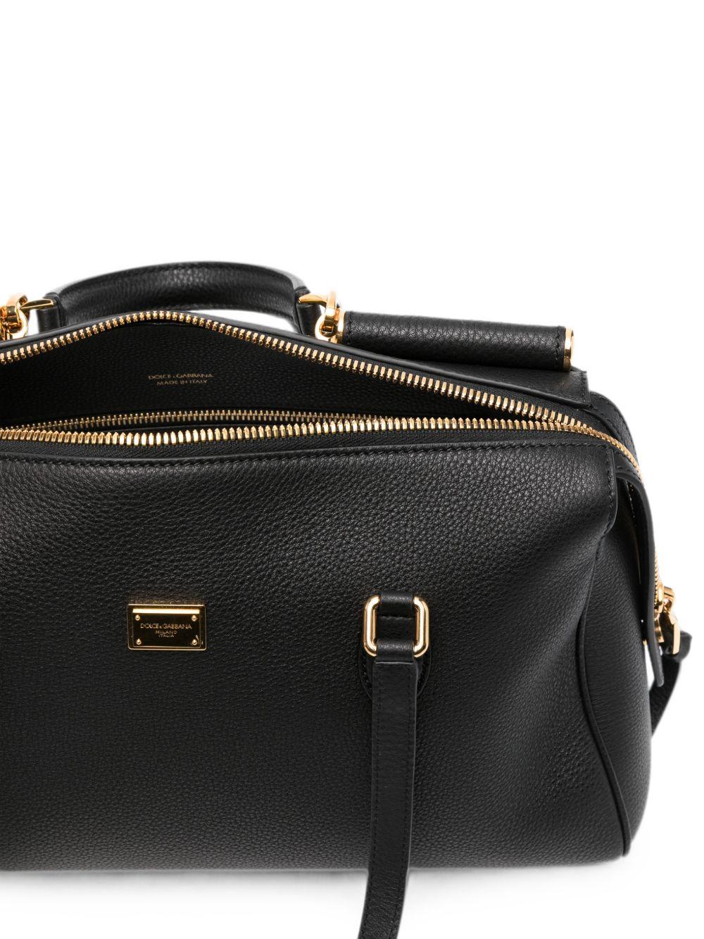 DOLCE e GABBANA Borsa Vittoria in pelle nera con logo dorato 