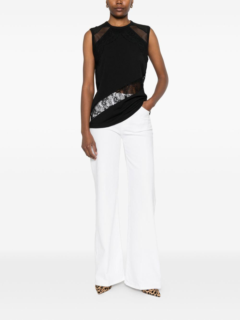 PINKO T-shirt Molly in cotone nero con pizzo 