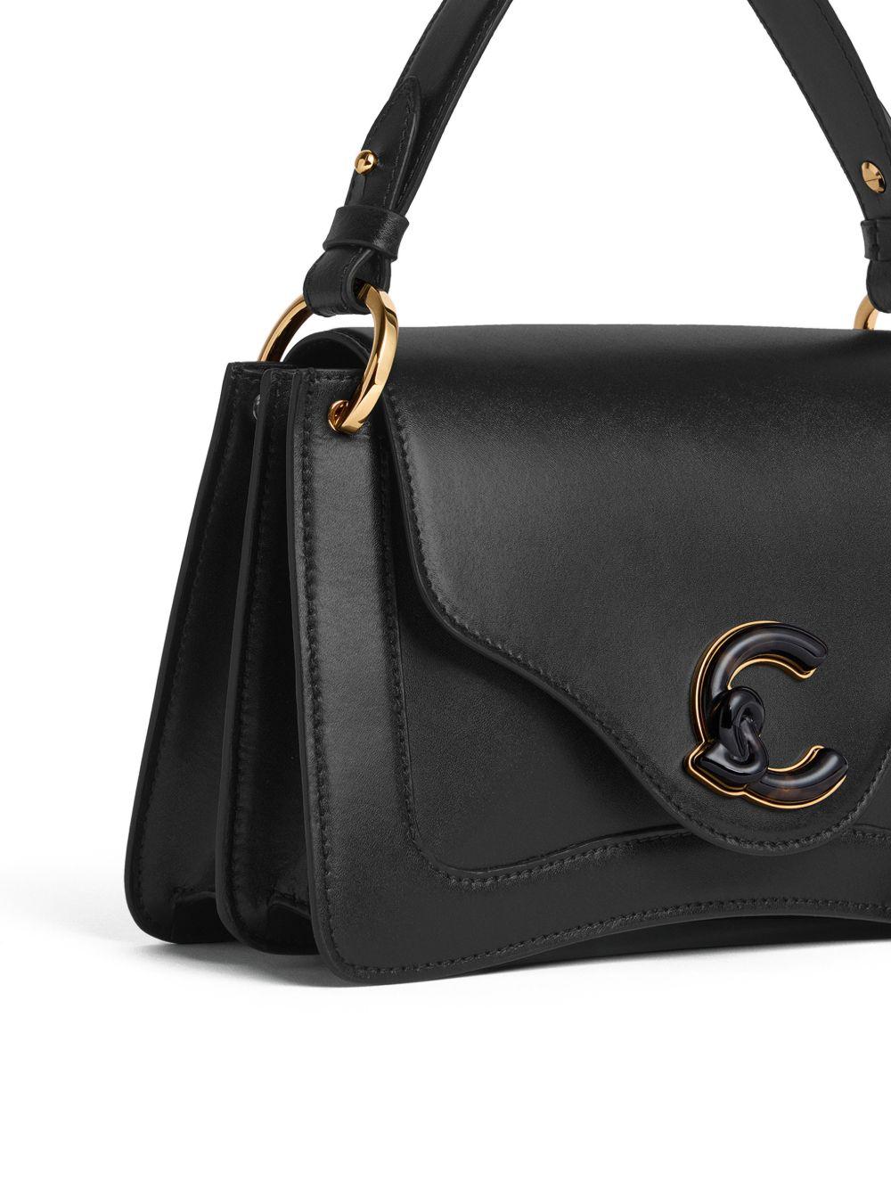 COCCINELLE Borsa a mano nera in pelle con logo 