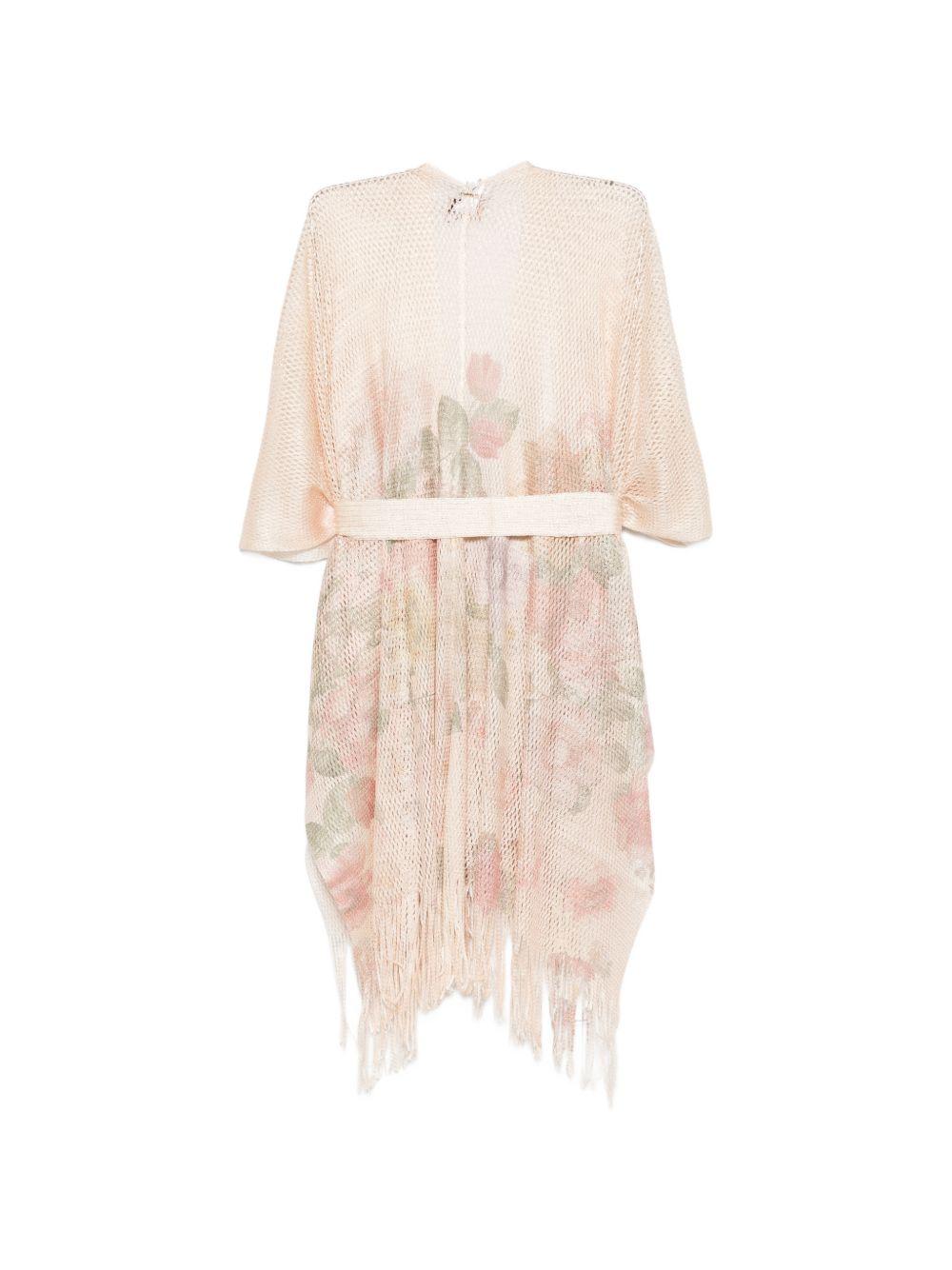 TWINSET Copricostume a kimono con stampa flreale e cintura in vita 