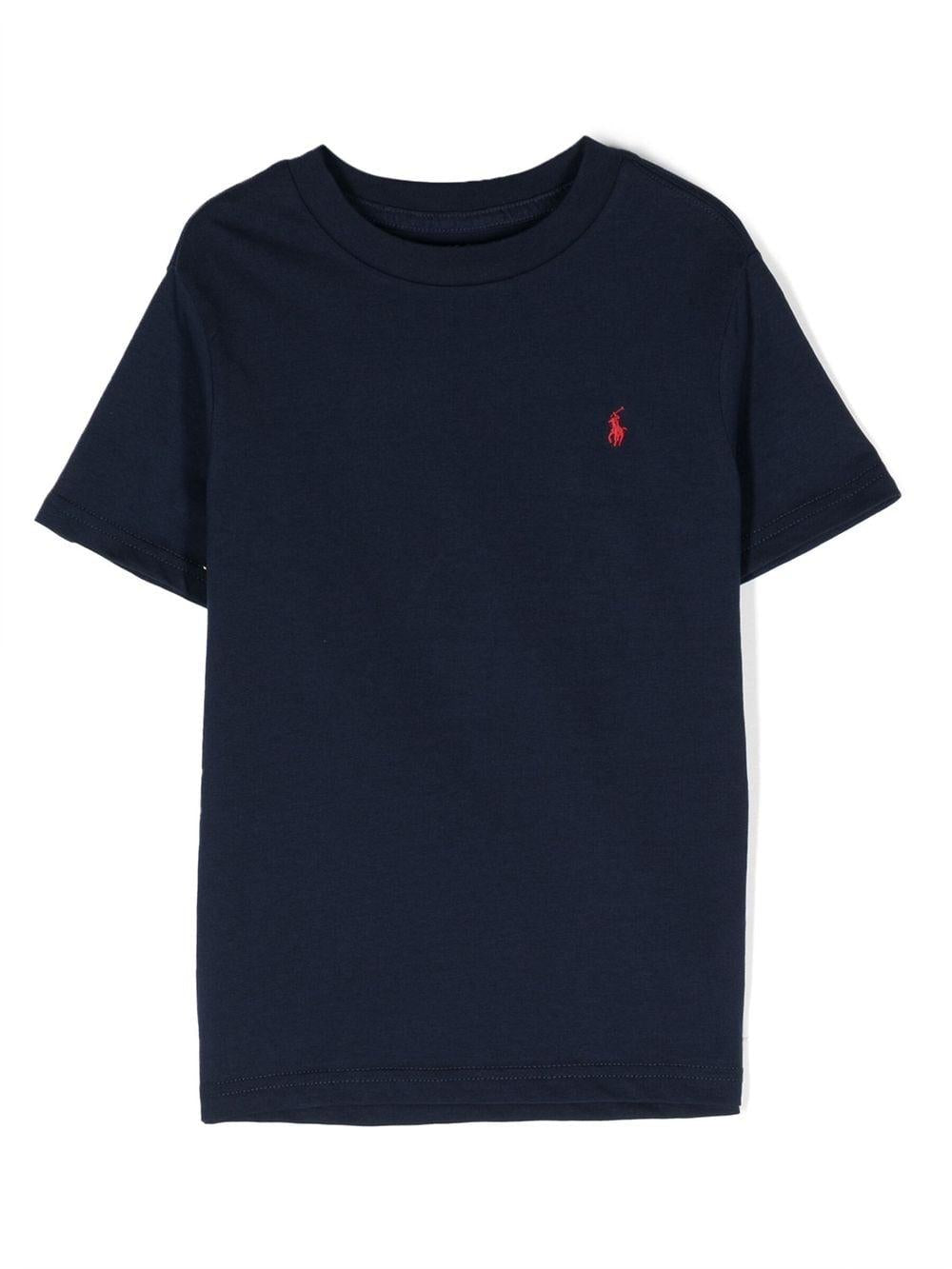 POLO RALPH LAUREN T-shirt in cotone blu con logo ricamato 