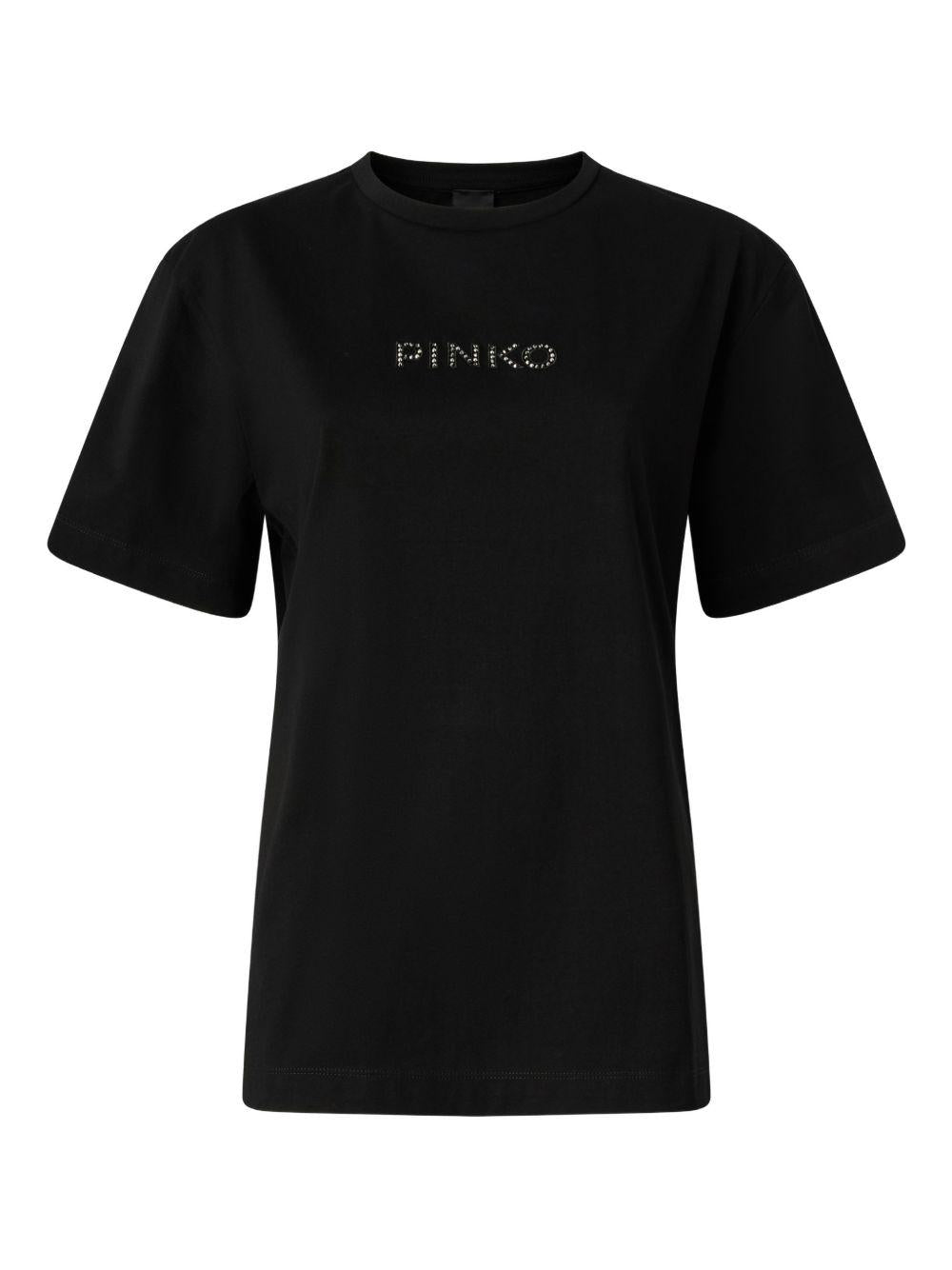 PINKO T-shirt nera con strass 'Strepitoso' 