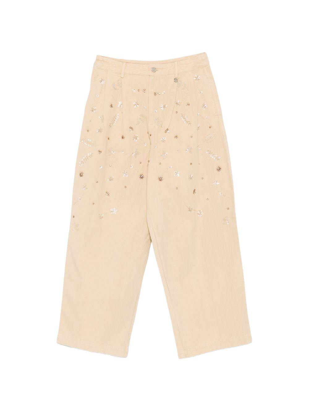 LIUJO Jeans barrel beige con ricami 