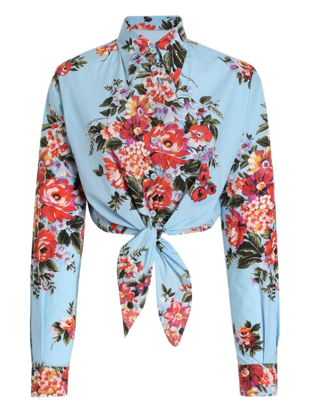 DOLCE e GABBANA Camicia corta celeste con stampa floreale 