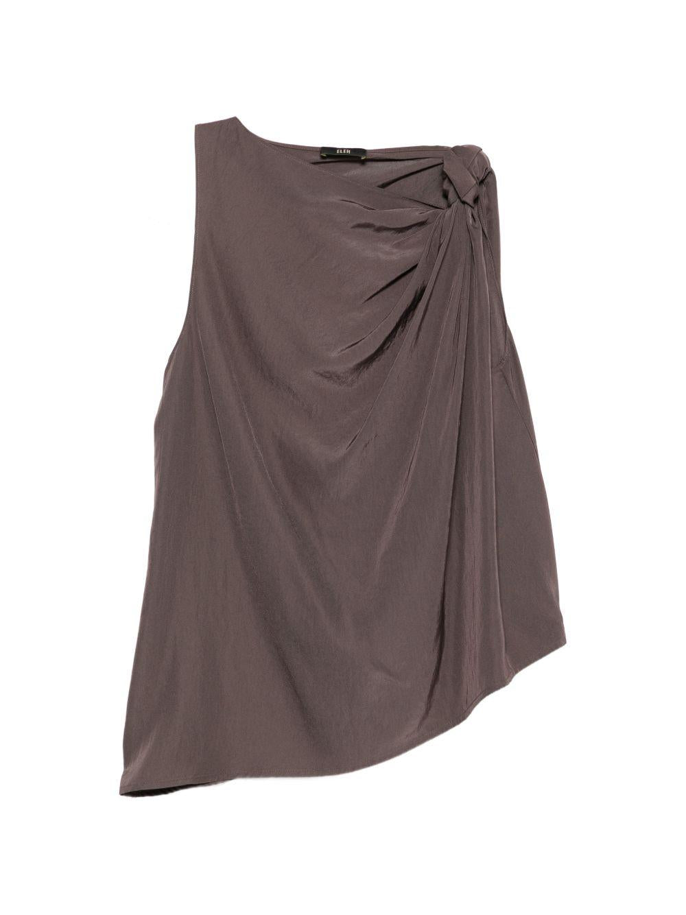 ELEH Top drappeggiato marrone con orlo asimmetrico 