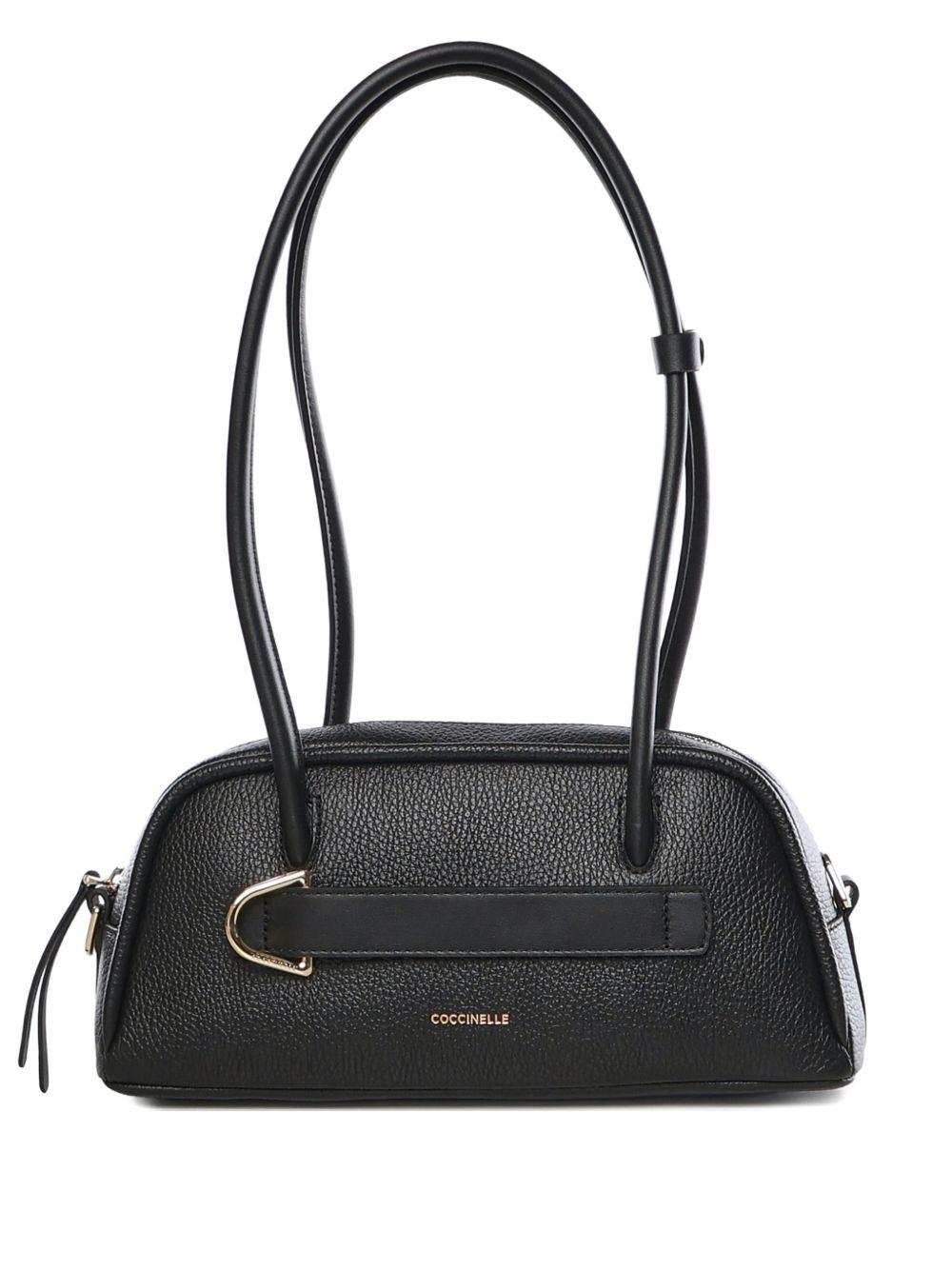 COCCINELLE Borsa a spalla in pelle nera con logo 