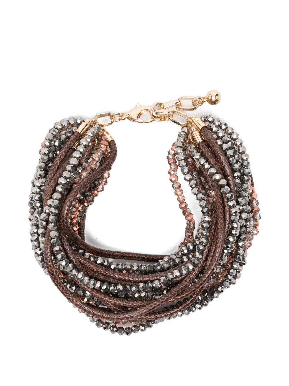 ANTONELLI Bracciale marrone con perline e pelle 