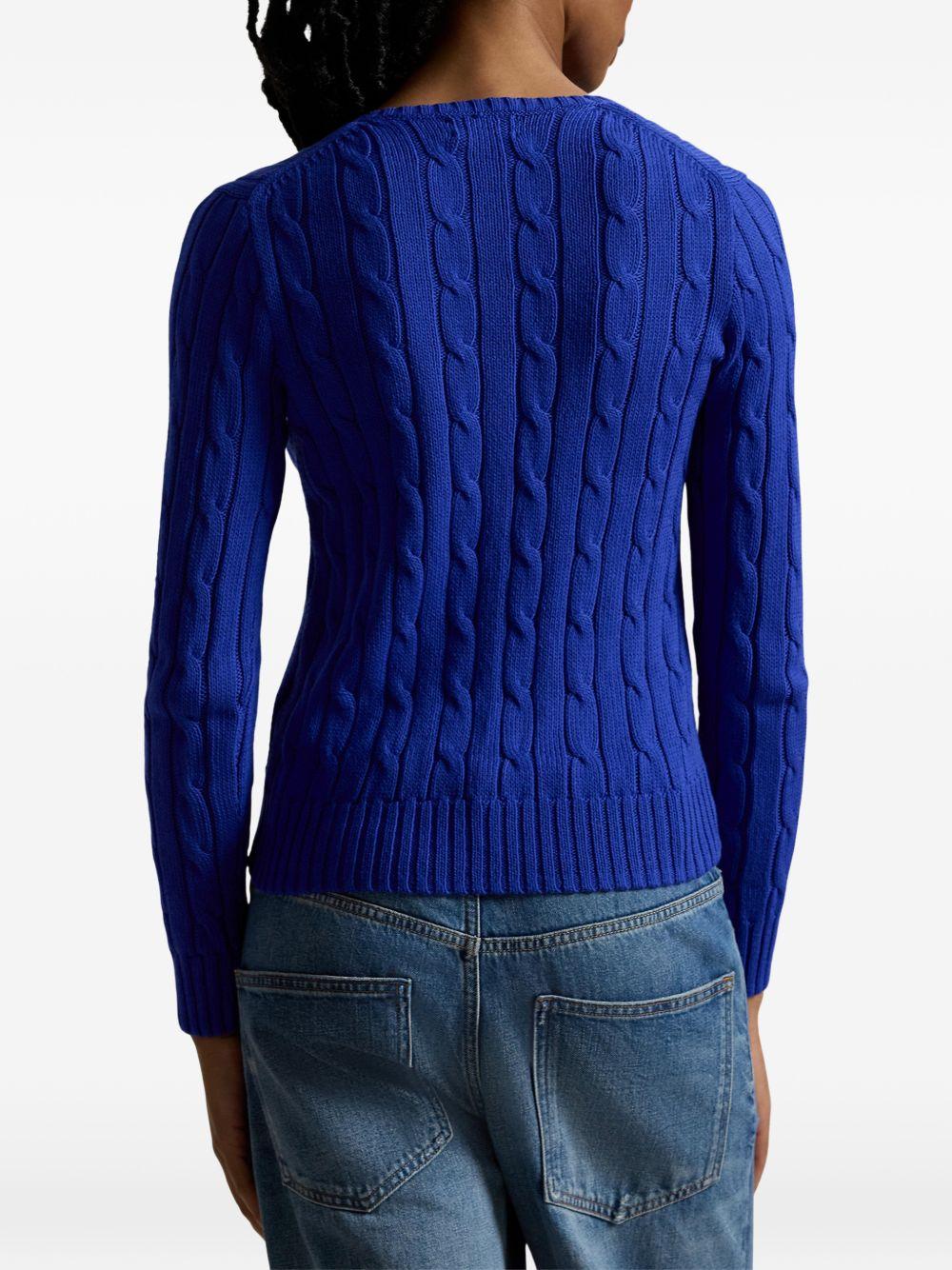 POLO RALPH LAUREN Maglia a trecce con scollo V in cotone blu 