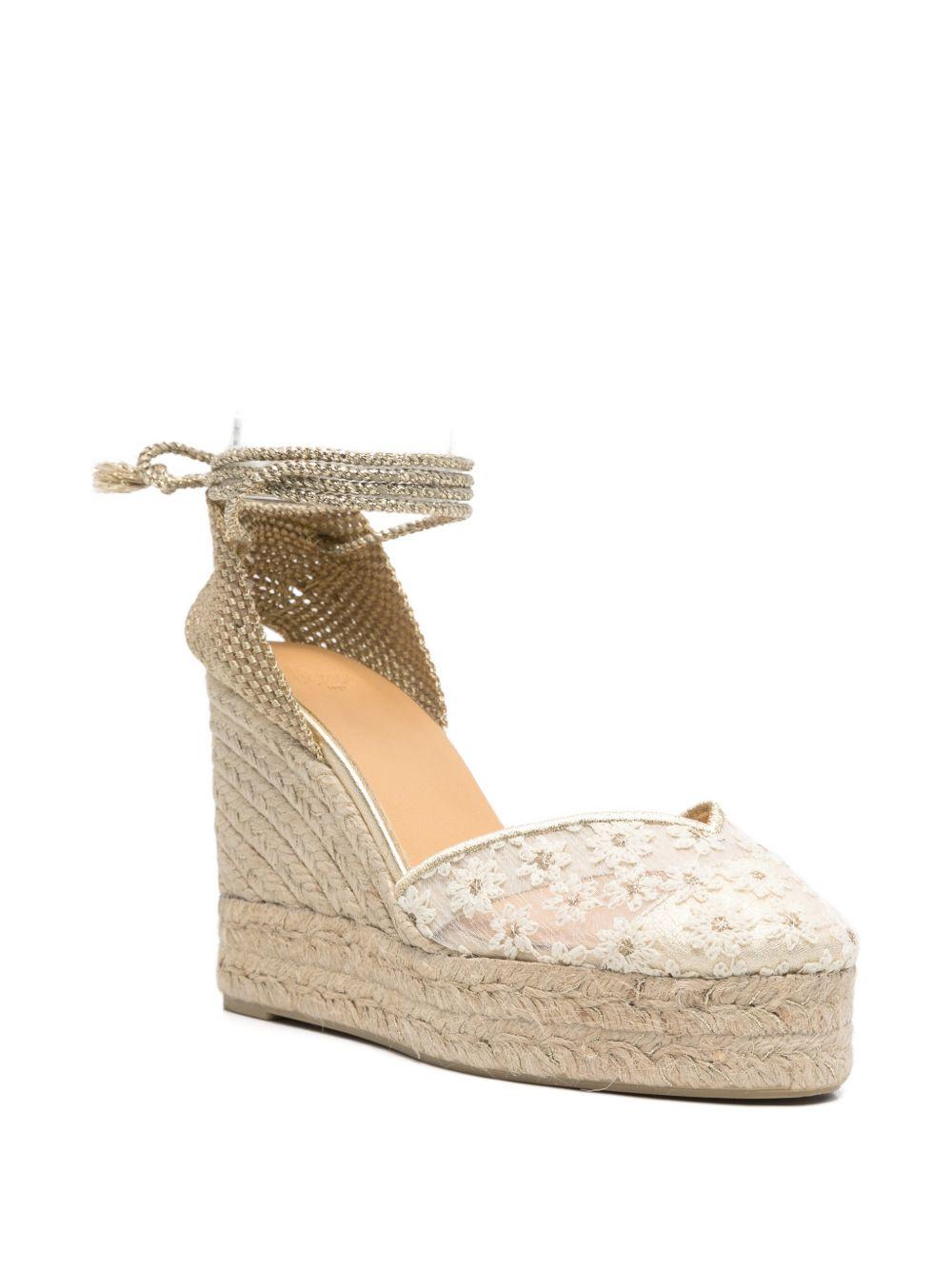 CASTANER Zeppe beige con ricamo floreale in pizzo 