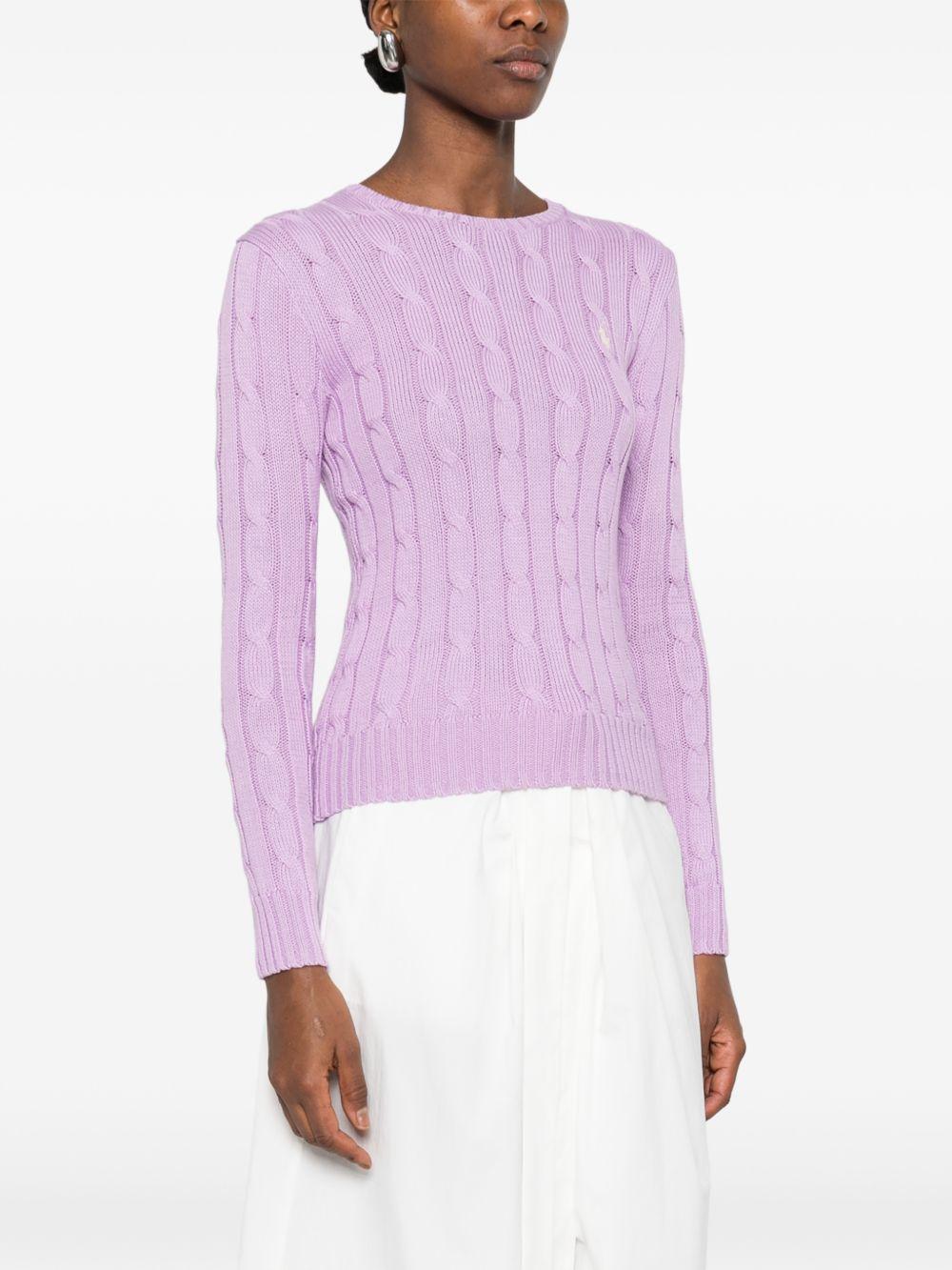 POLO RALPH LAUREN Maglia a trecce con logo ricamato in cotone lilla 