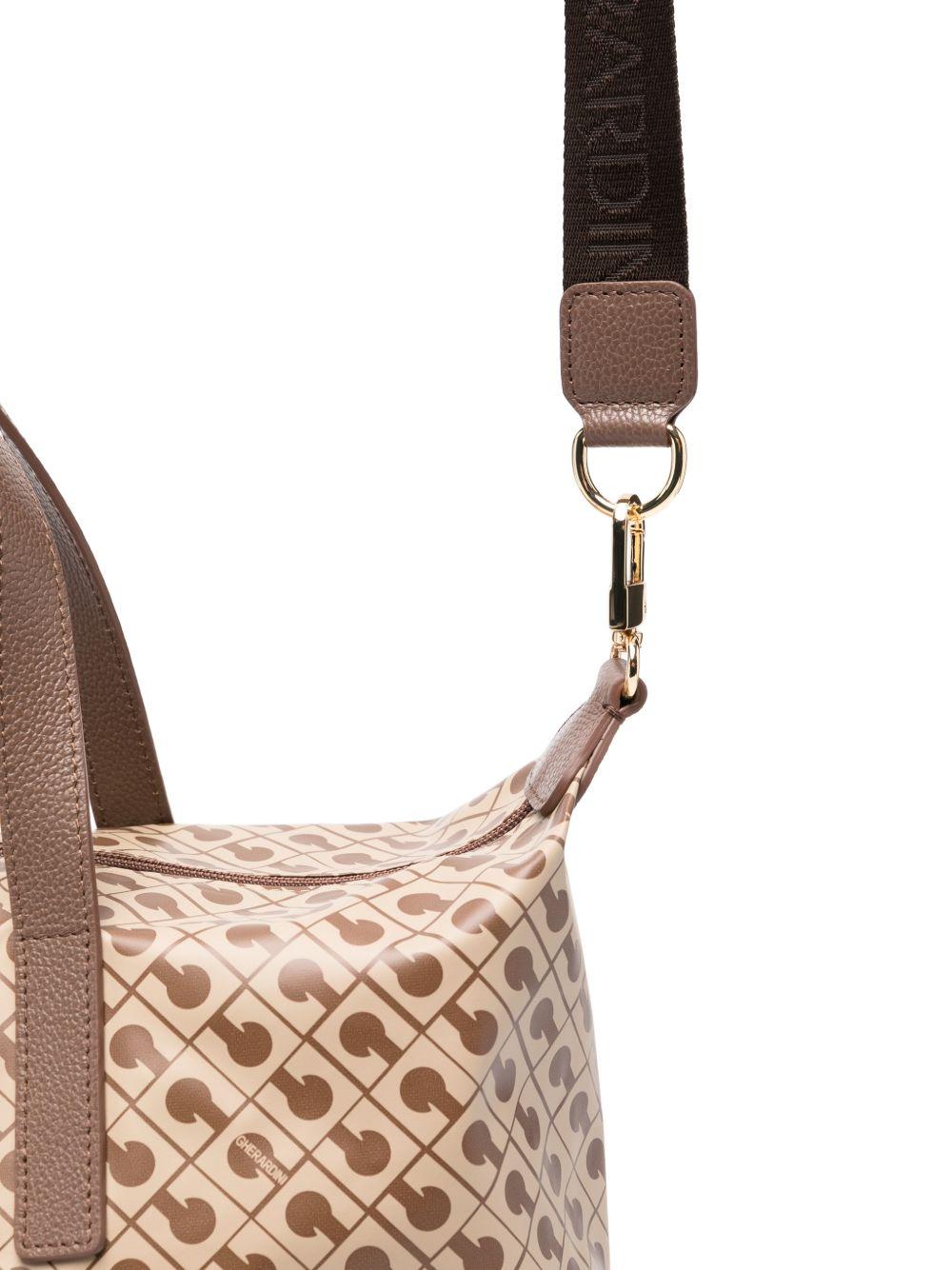 GHERARDINI Borsa a spalla Softy Tabacco con logo all-over marrone 
