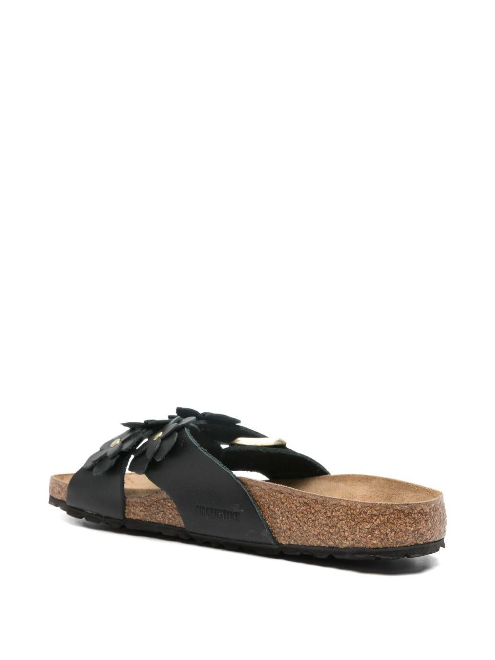 BIRKENSTOCK Ciabatte Siena in pelle naturale nera con dettagli floreali 