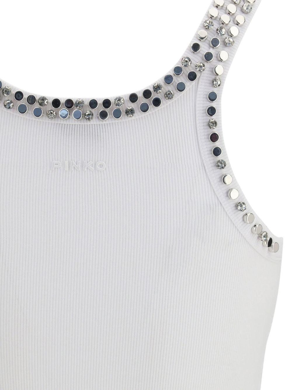 PINKO Top bianco a costine impreziosito da borchie 