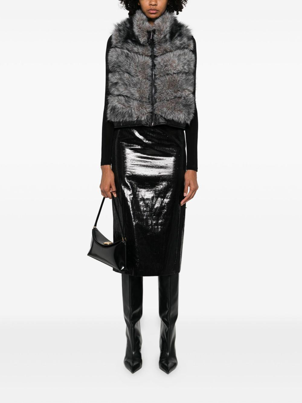 BETTA CORRADI Gilet grigio senza maniche in ecopelliccia 