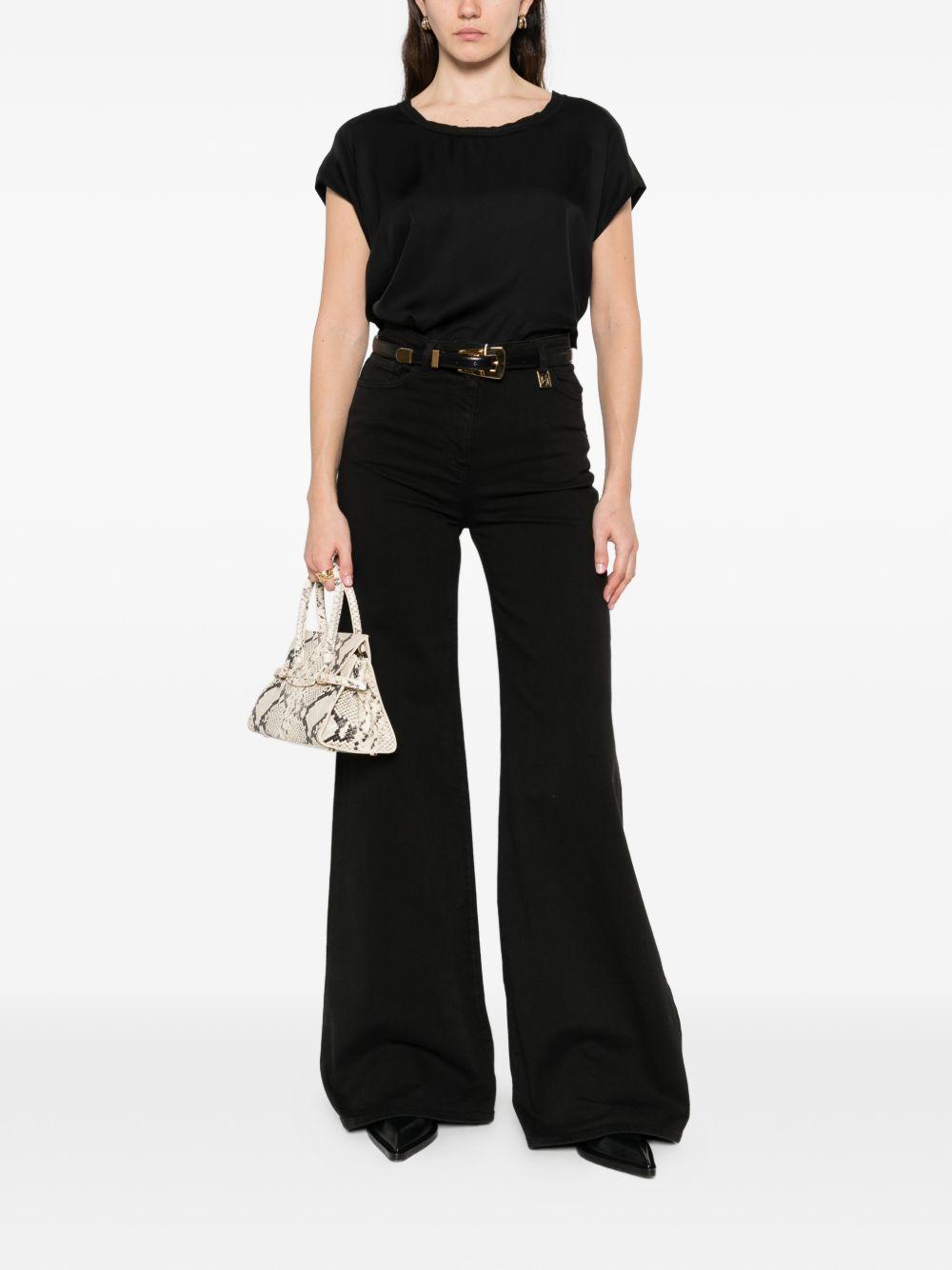 PINKO T-shirt nera con fiocco laterale sul collo 