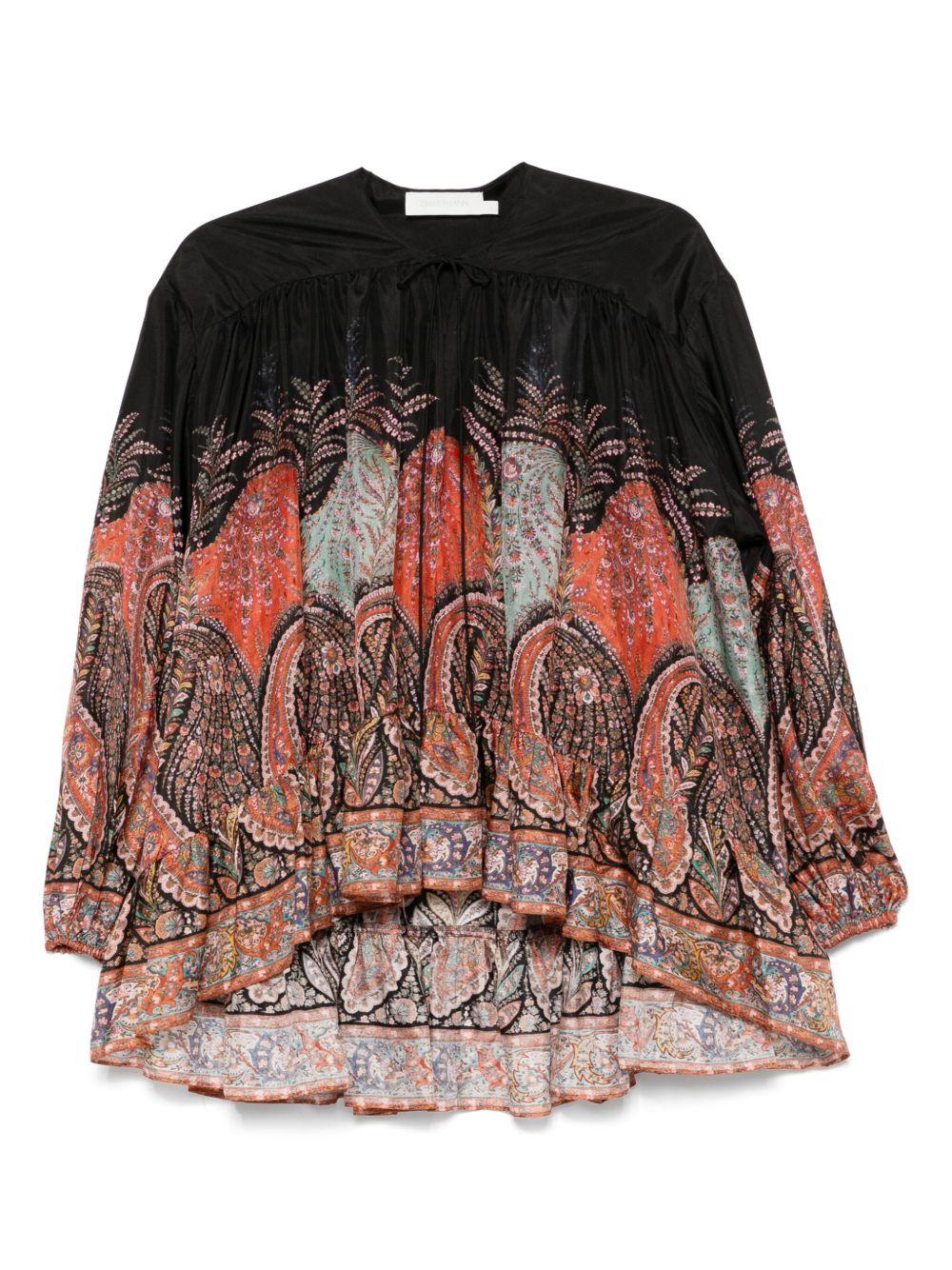 ZIMMERMANN Blusa in seta 'Rhiannon Ruffle Billow' in nero paisley 
