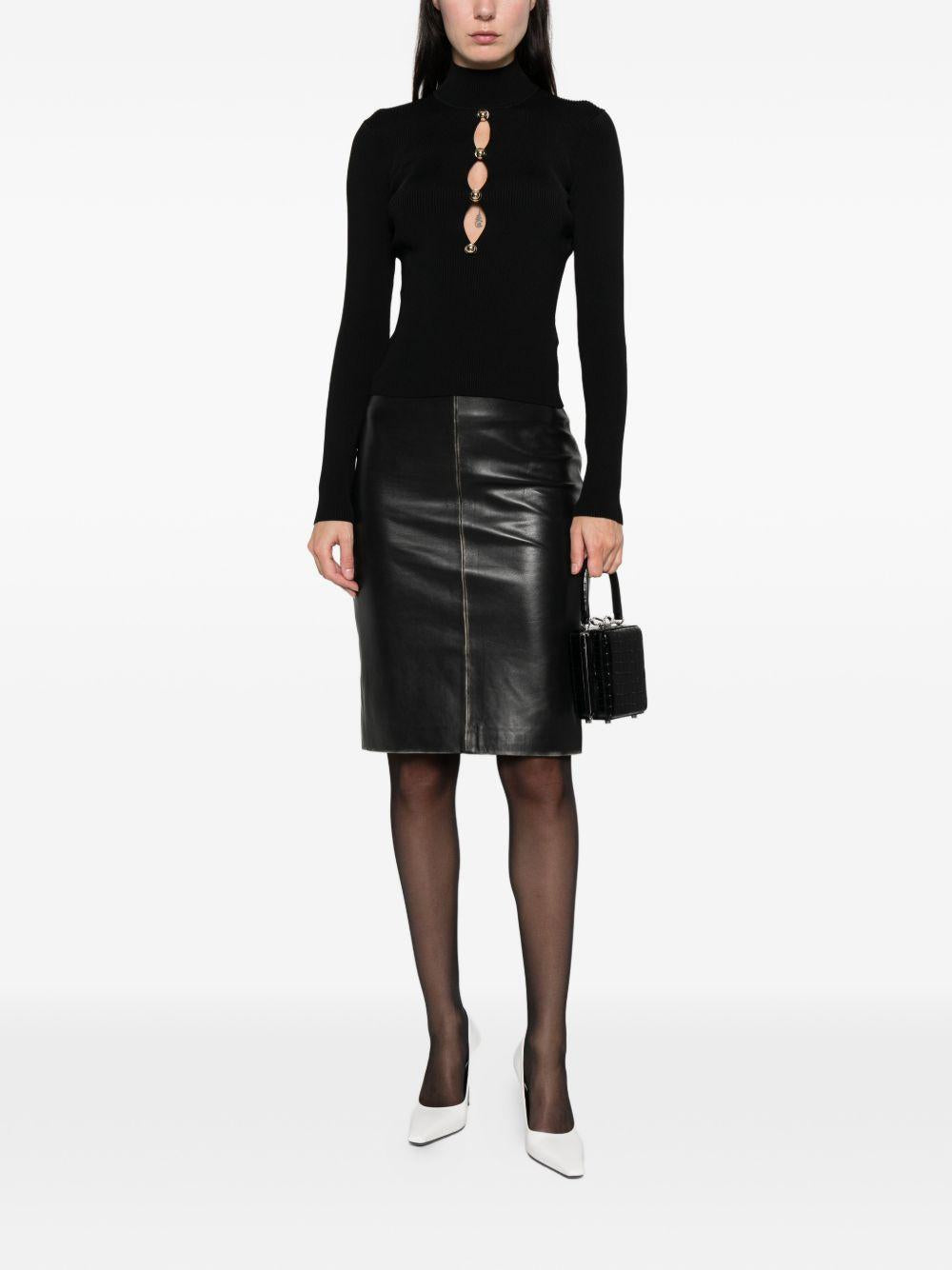 SELF PORTRAIT Top nero a maniche lunghe in maglia a coste 