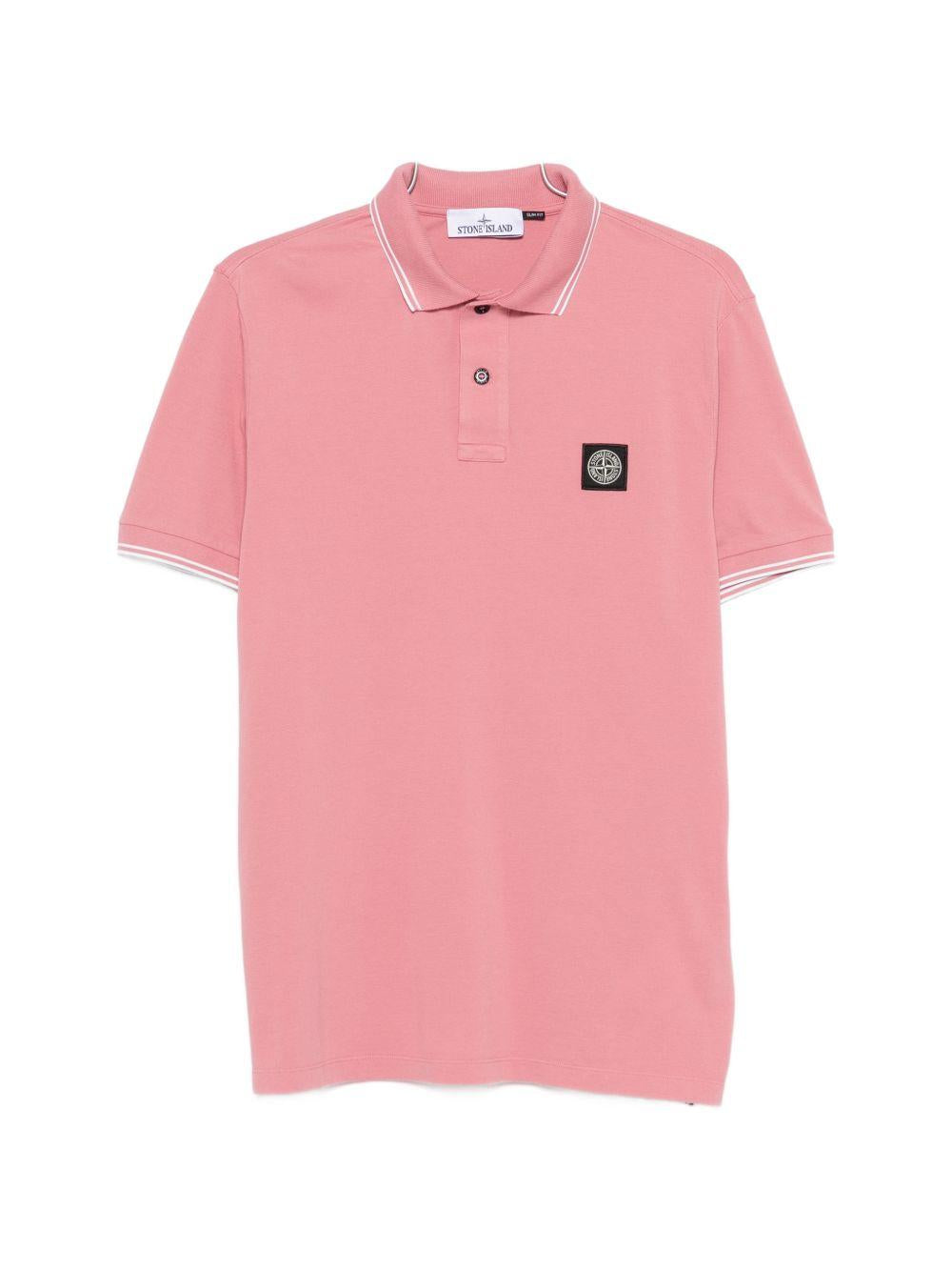 STONE ISLAND Polo rosa con applicazione logo 
