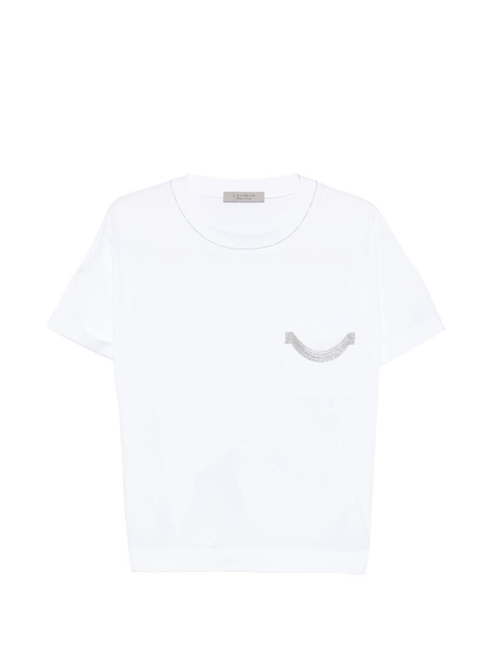 D EXTERIOR T-shirt a maniche corte in cotone elasticizzato bianco 