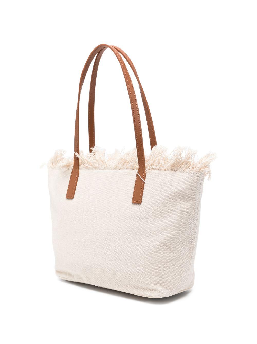 MC2 SAINT BARTH Borsa in cotone avorio City Bag Mid Fringe 