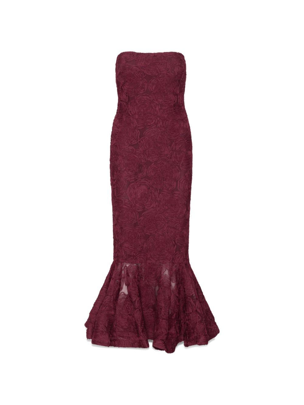ROTATE Abito midi con ricamo floreale bordeaux 
