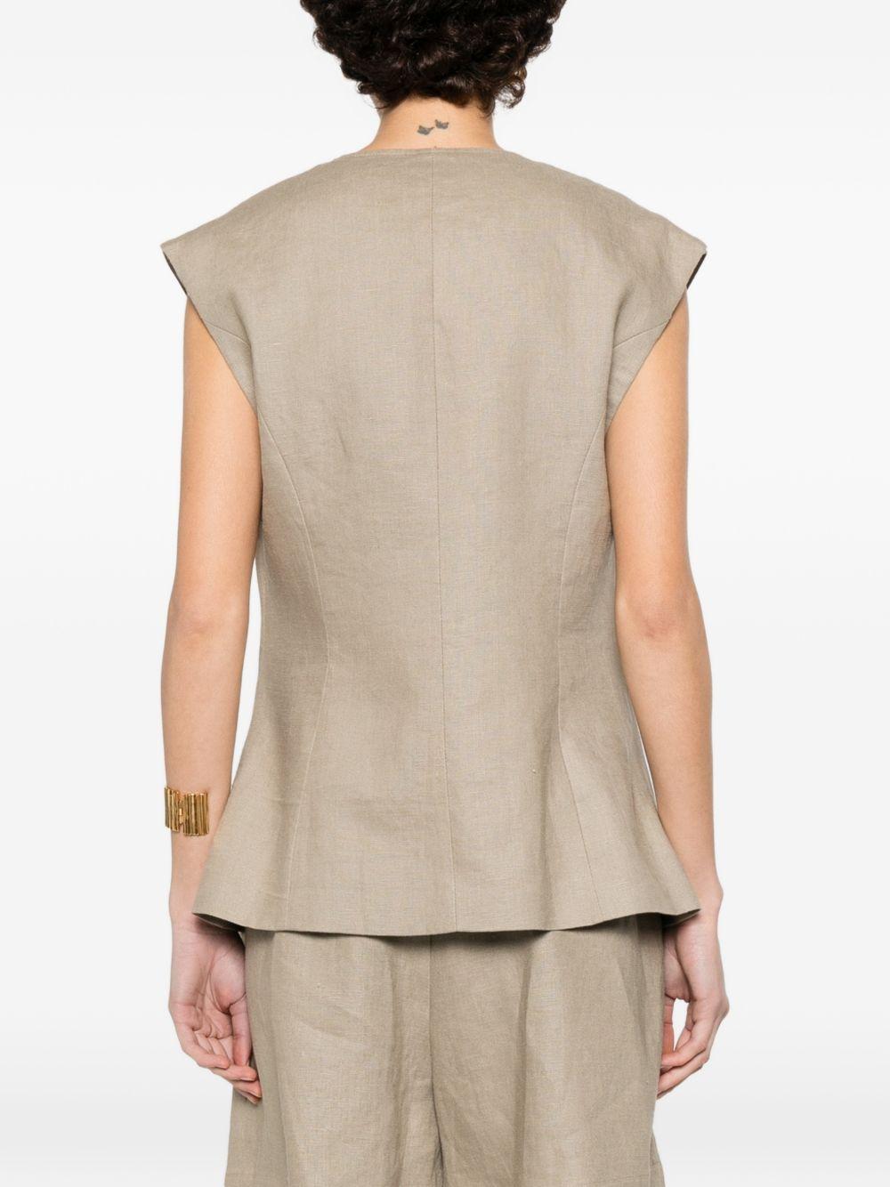 ELEH Gilet in lino beige con scollo a V 