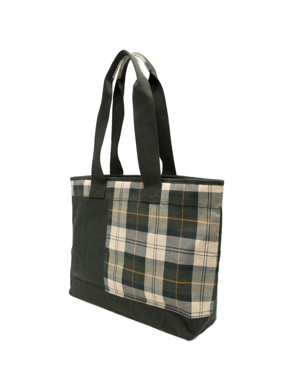 BARBOUR Borsa tote patchwork in cotone cerato con tartan 