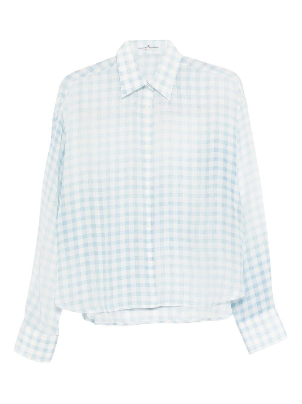 ERMANNO SCERVINO Camicia a quadretti celeste in seta 
