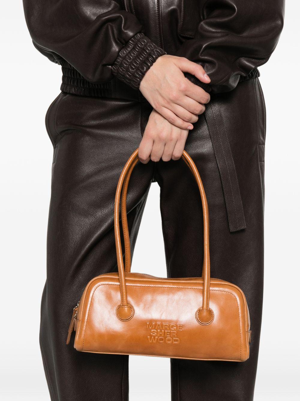 MARGESHERWOOD Borsa in pelle Soft Baguette con logo impresso marrone 