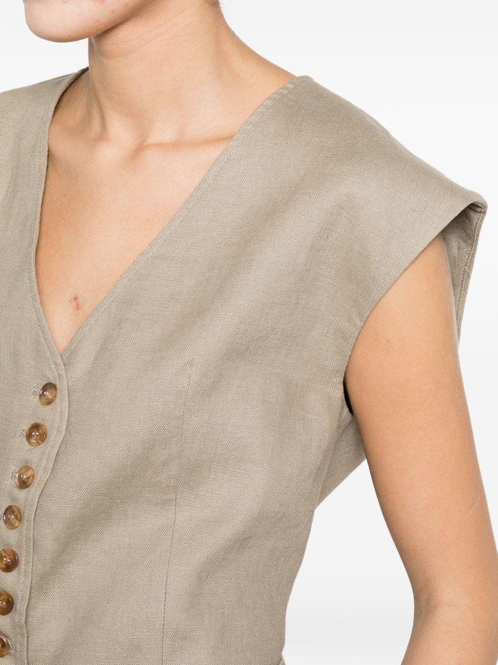 ELEH Gilet in lino beige con scollo a V 