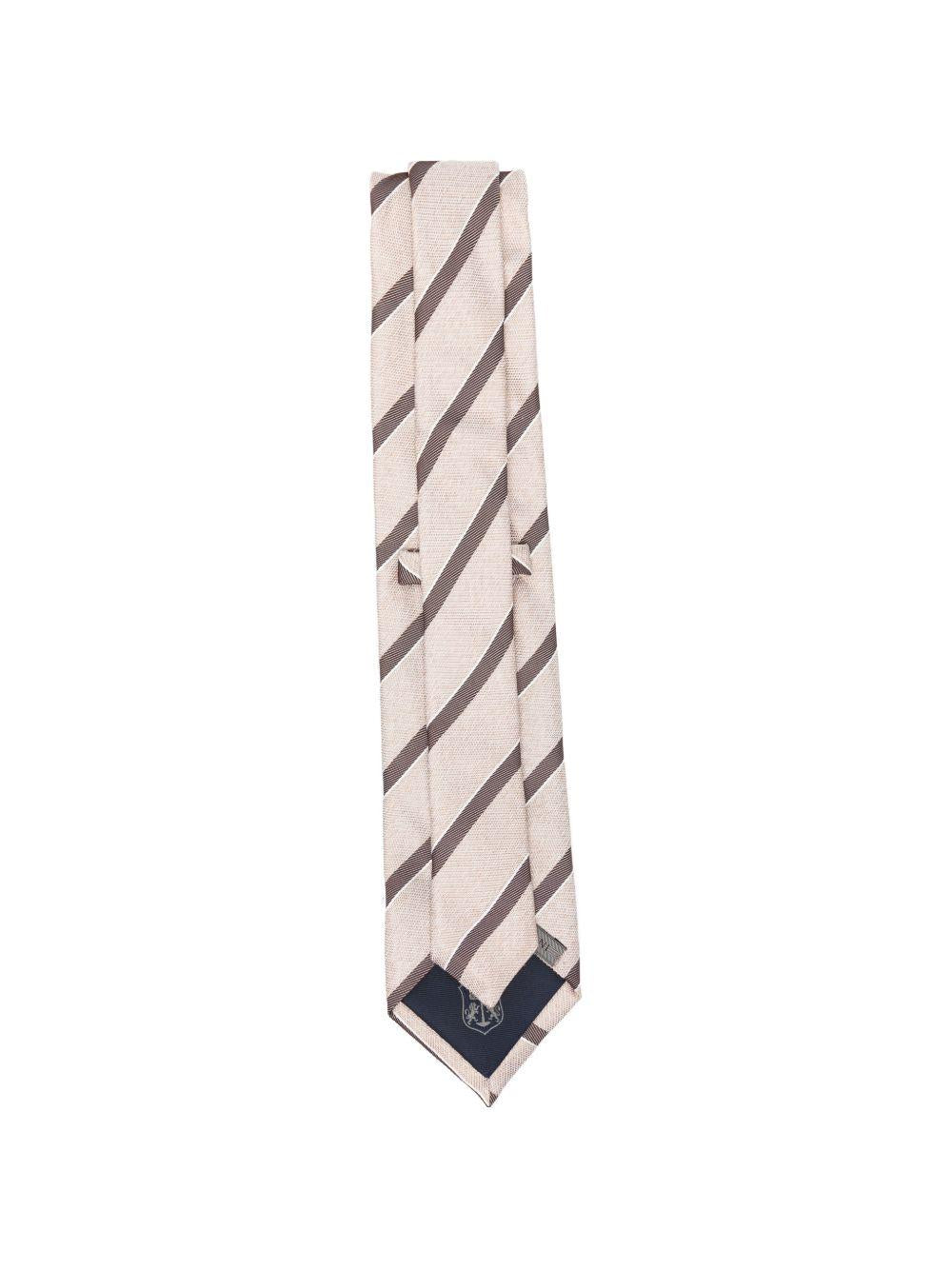 CORNELIANI Cravatta in seta a righe marroni e beige 