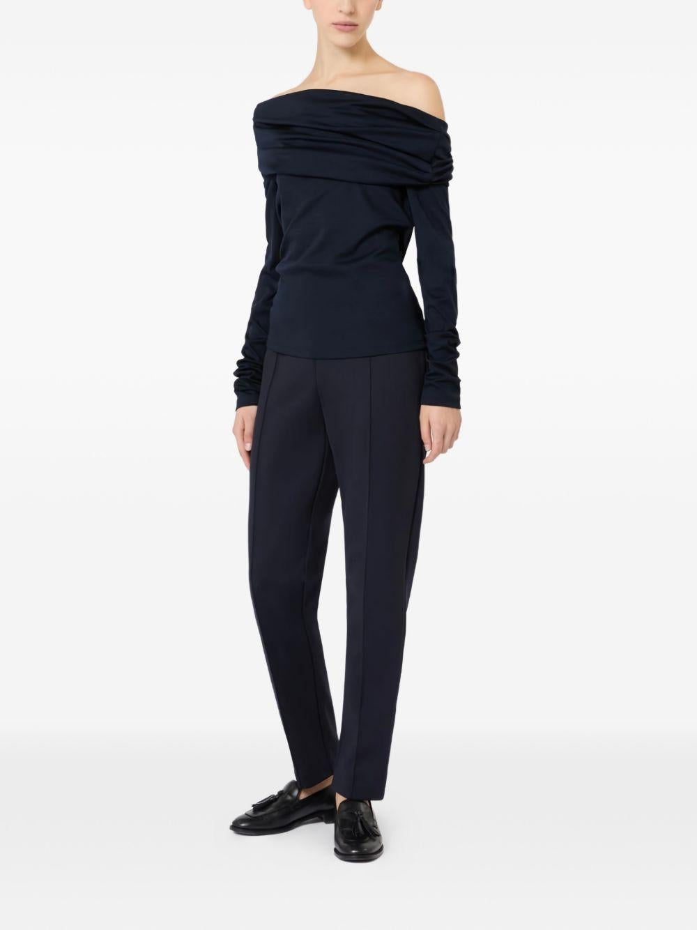 MAX MARA Maglia Mxporafo con scollo bardot in blu navy 