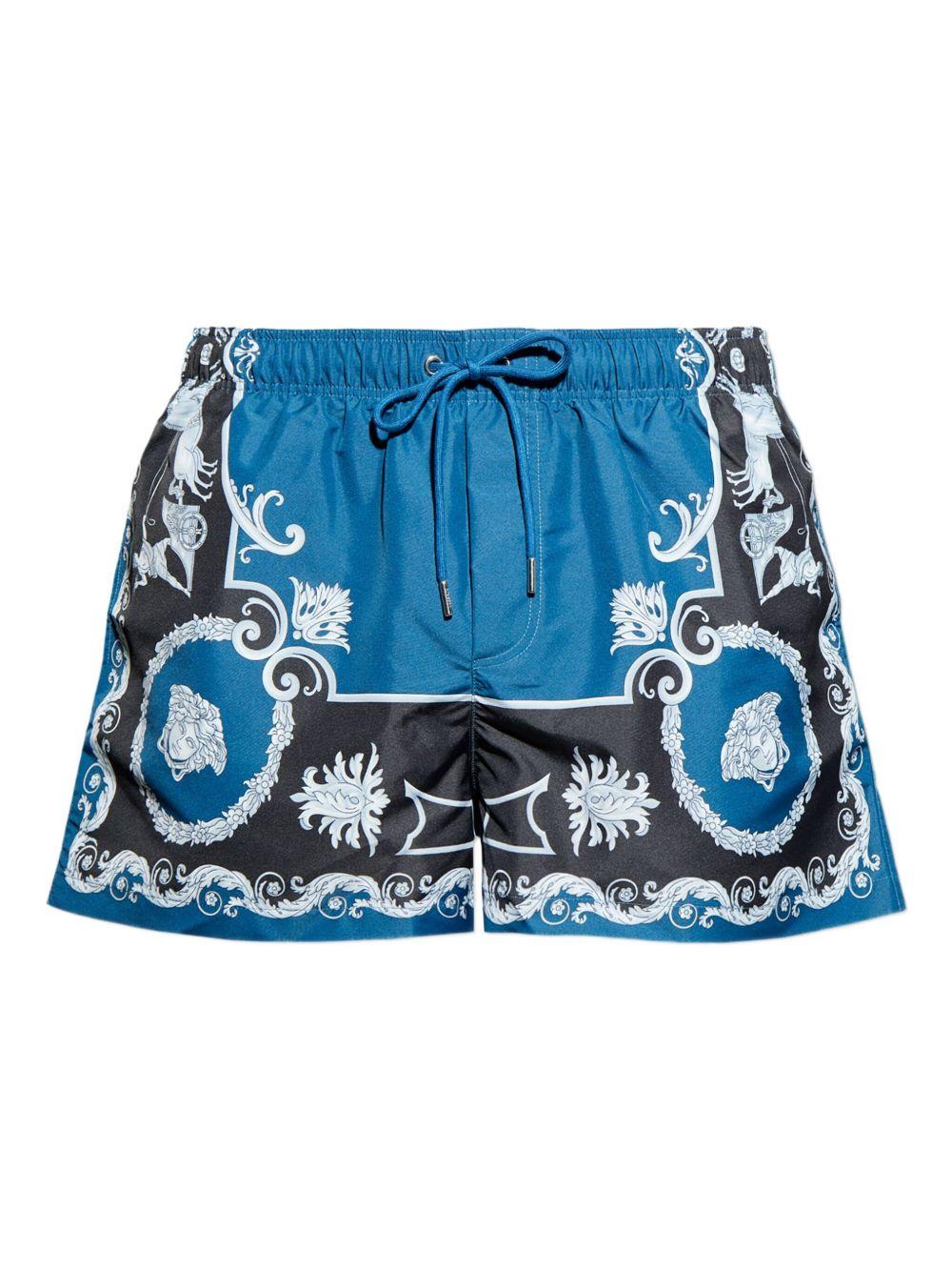 VERSACE Costume da mare blu con stampa 