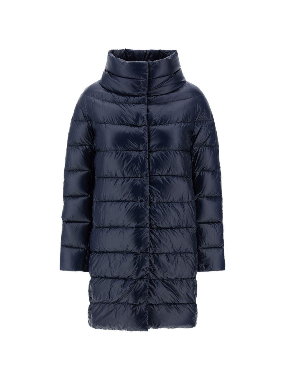 HERNO Piumino midi blu luminoso a collo alto 