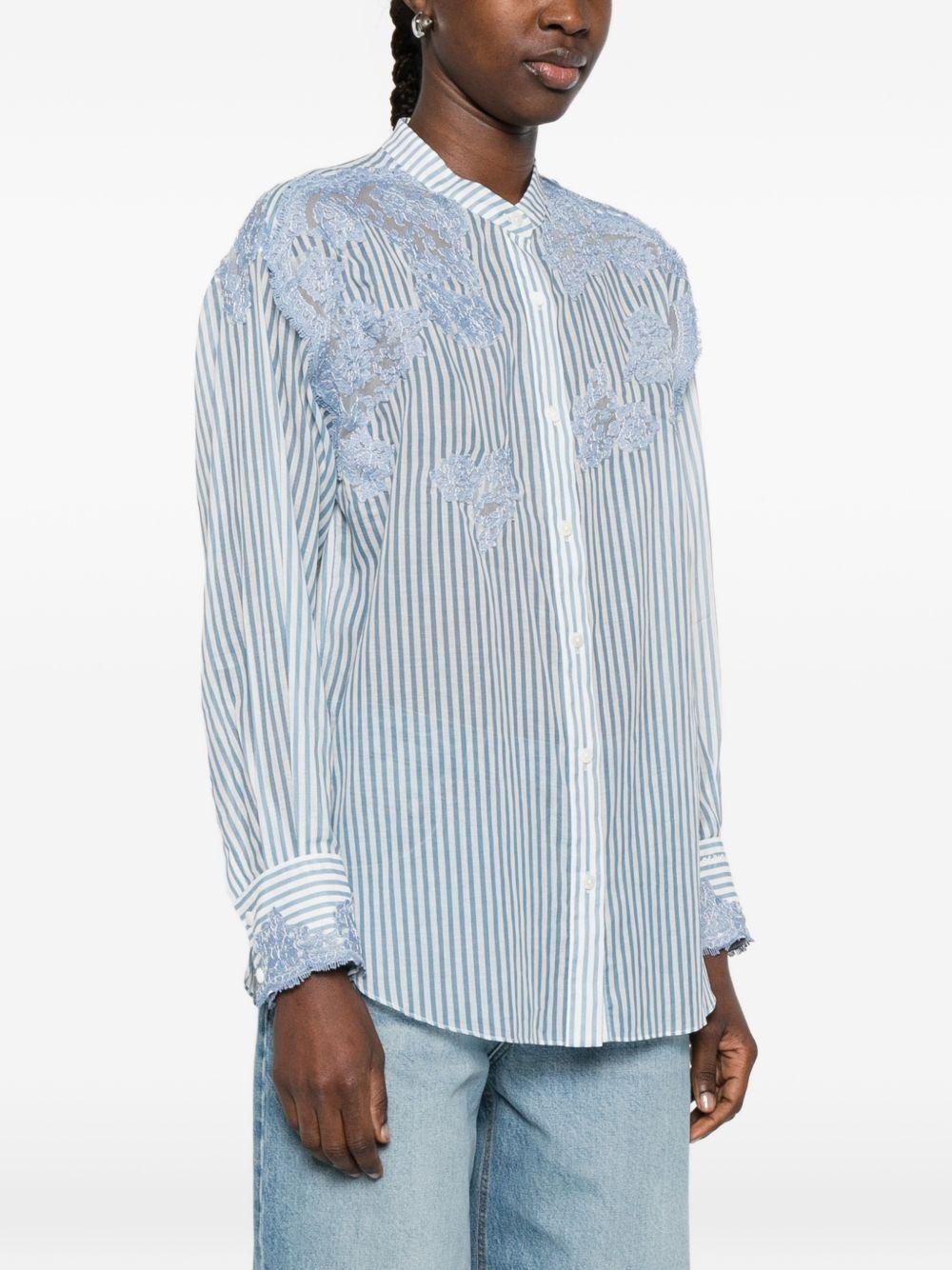 ERMANNO FIRENZE Camicia a maniche lunghe a righe in cotone con inserti in pizzo 