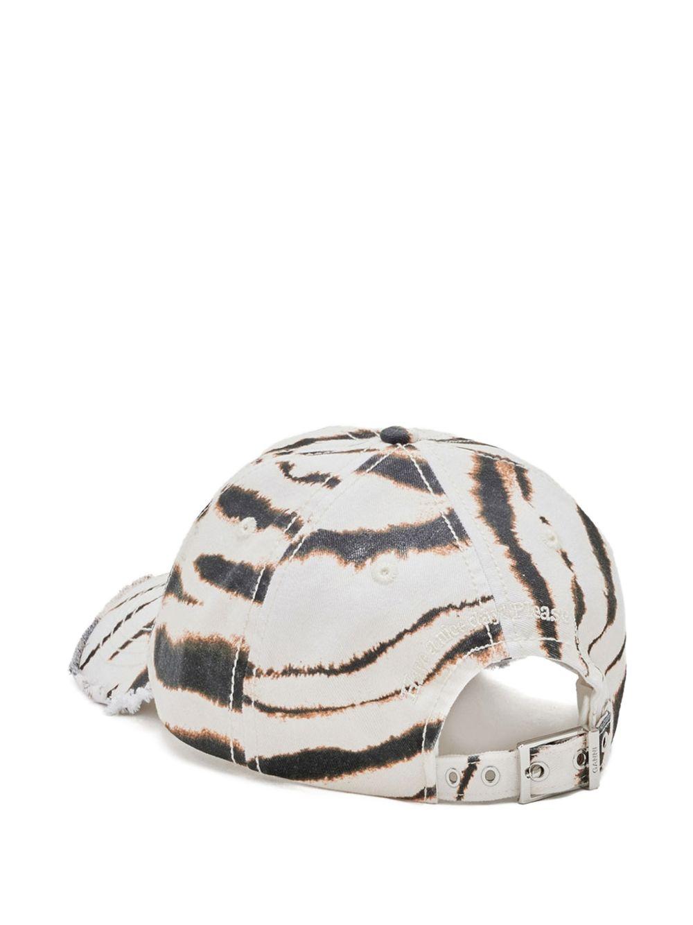 GANNI Cappello baseball in cotone con motivo animalier e logo ricamato 