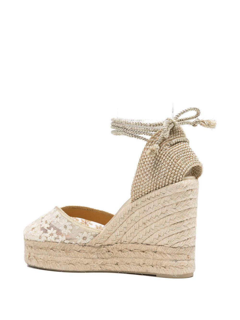 CASTANER Zeppe beige con ricamo floreale in pizzo 