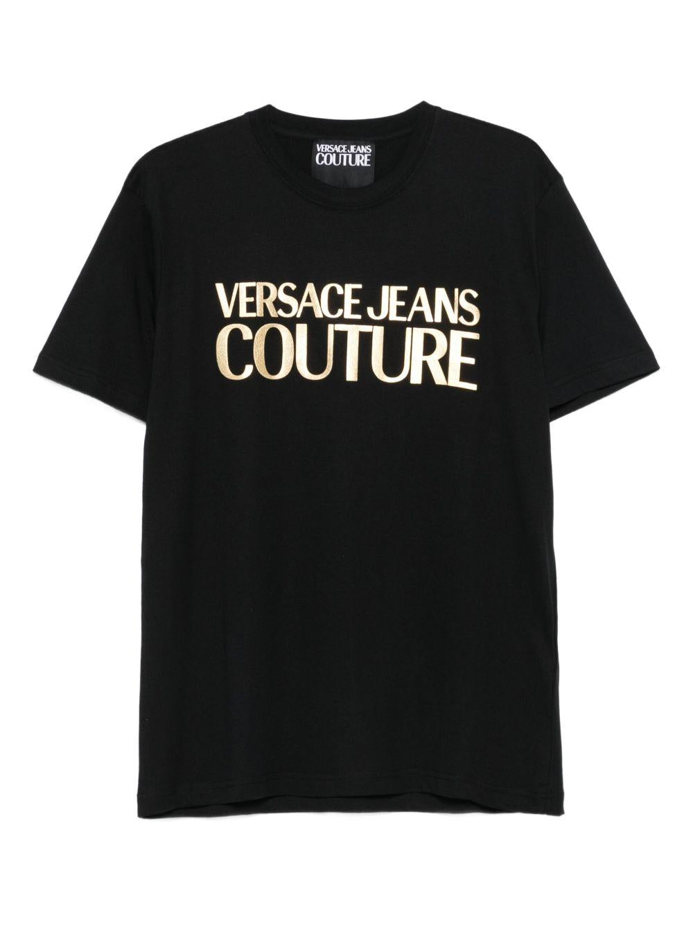 VERSACE JEANS COUTURE T-shirt nera in cotone con stampa 