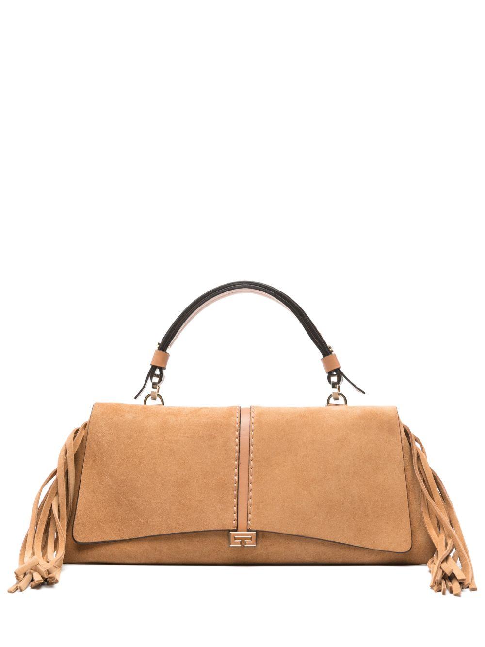 LORISTELLA Borsa Kendal color cammello in suede con frange 