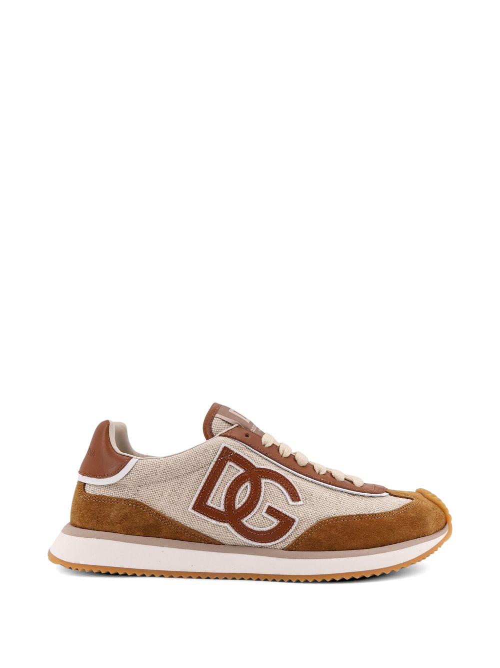 DOLCE e GABBANA Sneakers DG Cushion in cotone e pella marrone 