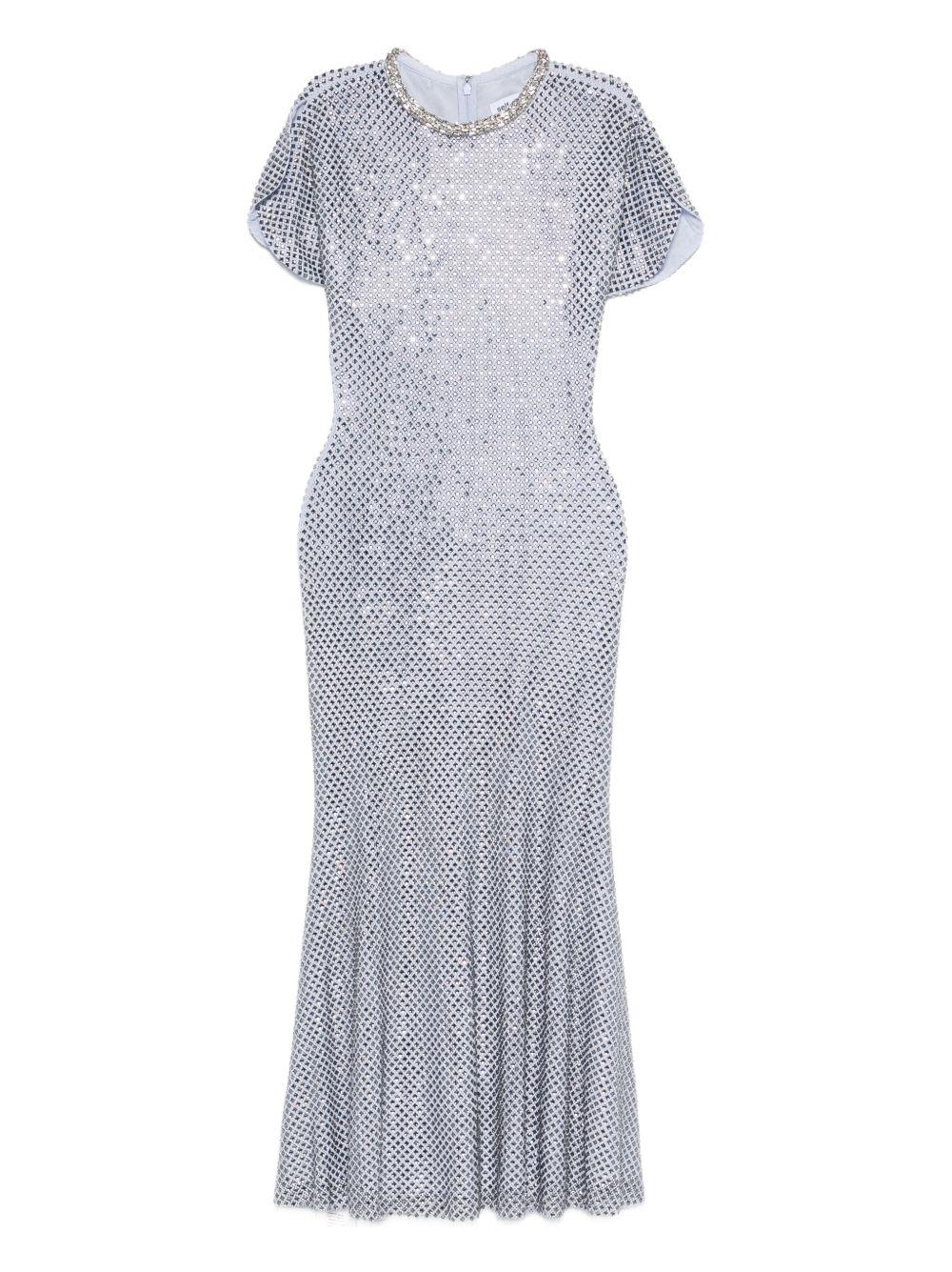SELF PORTRAIT Abito midi blu con strass 
