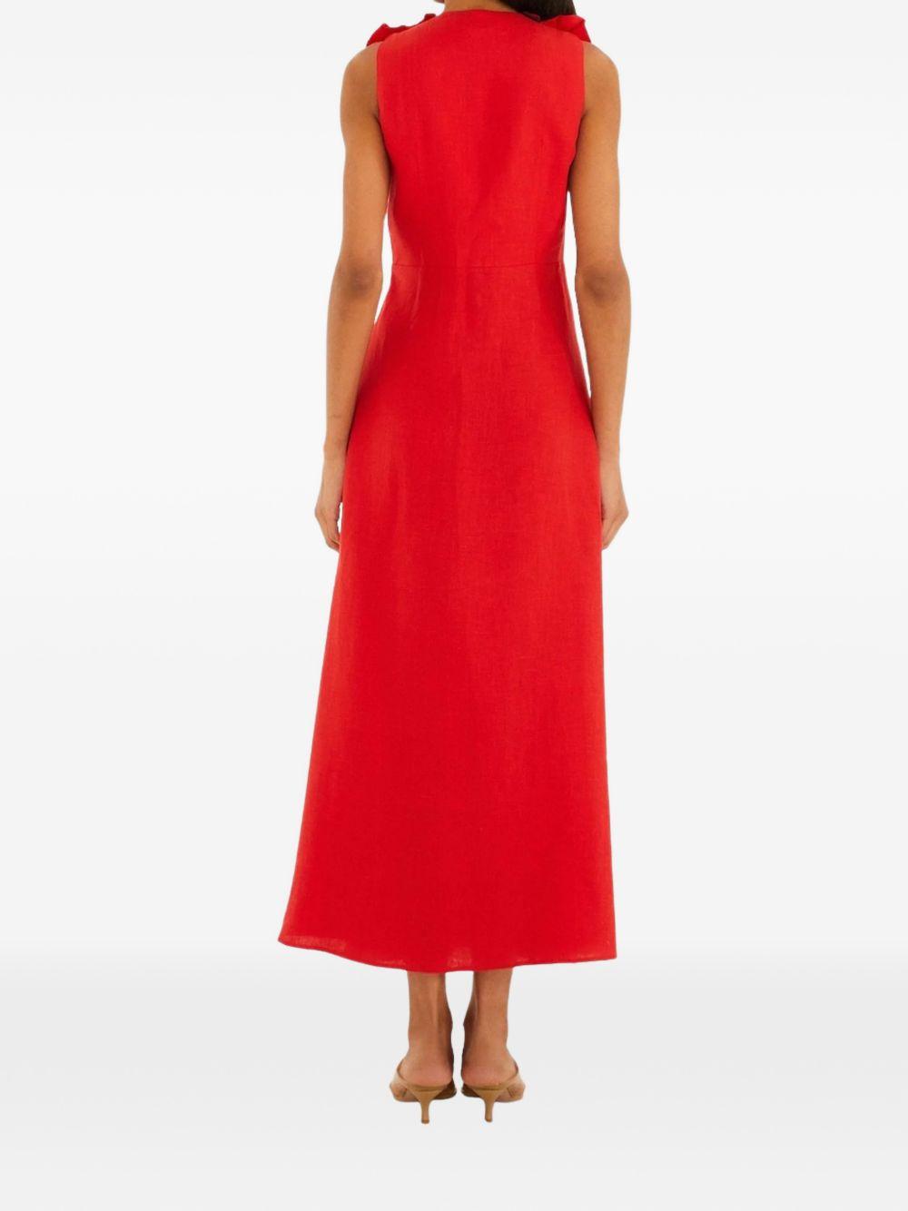 FARM RIO Abito rosso con decorazioni floreali sullo scollo a V 